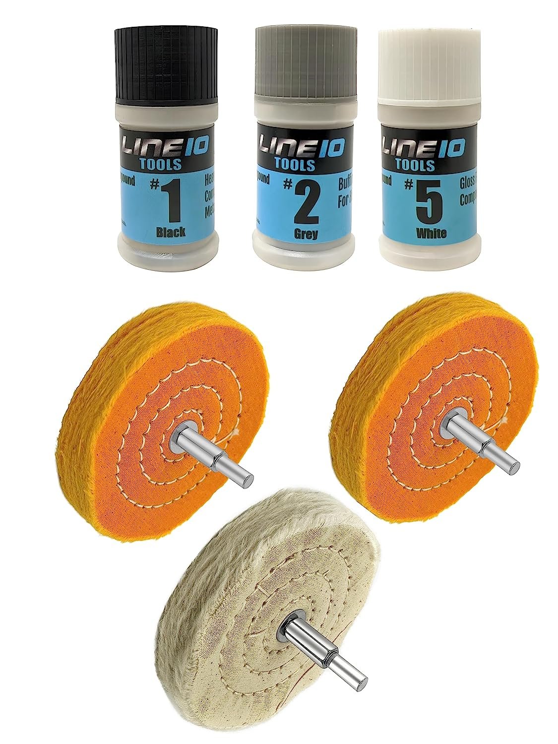 LINE10 Tools Metal Buffing Wheel Kit for Drill, with 3 Step Polishing Compound