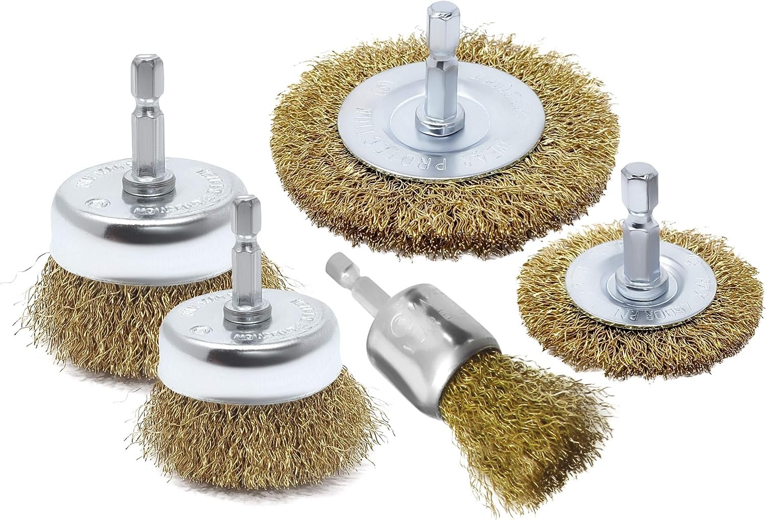 5pc Brass-Coated Wire Brush Wheel and Cup Set – LINE10 Tools