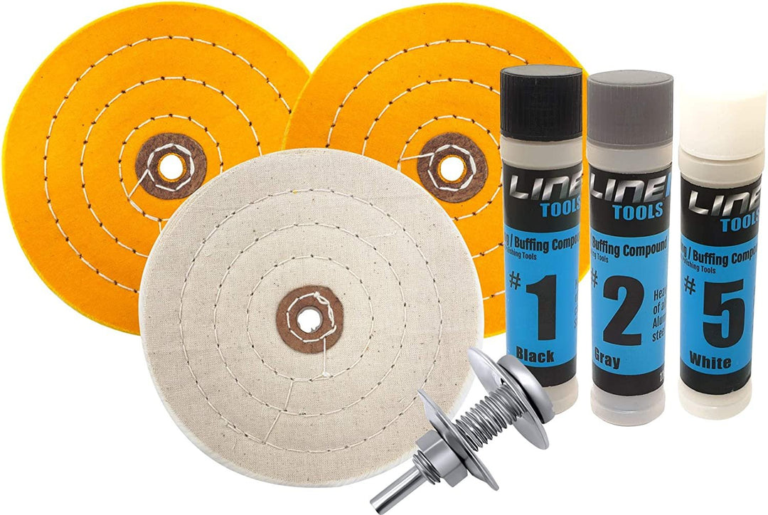 6-Inch Buffing Polishing Wheel Kit for Bench Grinder and Drill, 3-Step Metal Buff Compound, Aluminum, Chrome, Stainless Steel Buffer Drill Adapter Auto Rim Trim Golf Club Restoration
