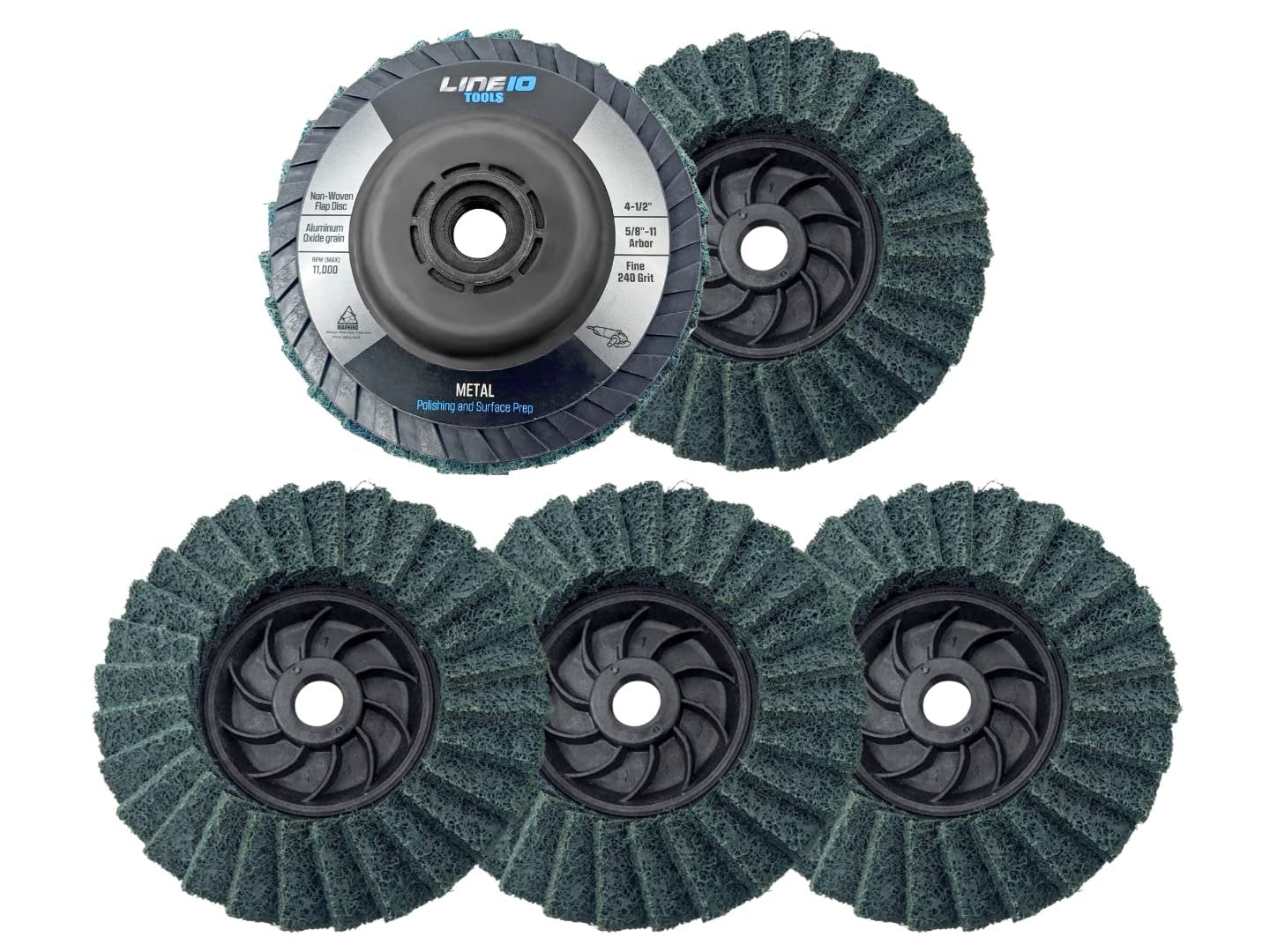 5pk Green Non-Woven Abrasive Flap Disc 4-1/2" with 5/8-11 Threaded Arbor for Angle Grinder