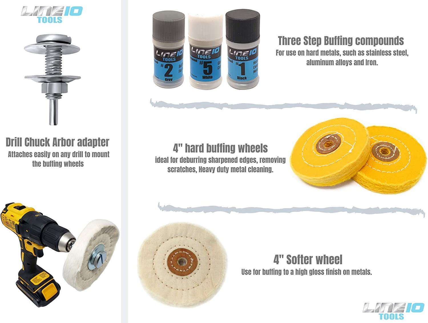 4" Metal Buffing Wheel Kit for Drill - Polishing Aluminum, Stainless Steel and Iron
