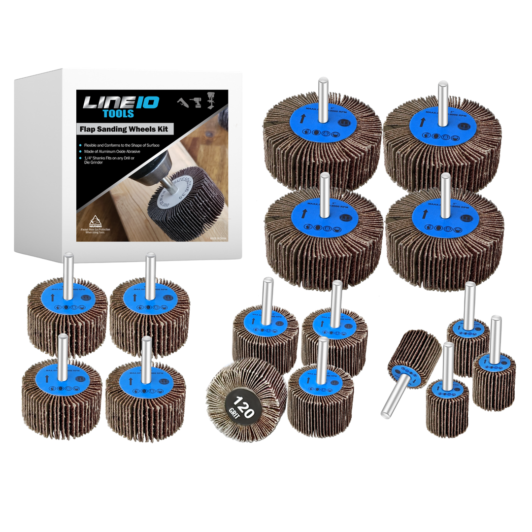 16pk Flap Wheel Sanding Kit Drill Sander 60, 80, 120, 240 Grit Brush, 1/4" Shank, Abrasive Flapper Sander for Contours, Holes