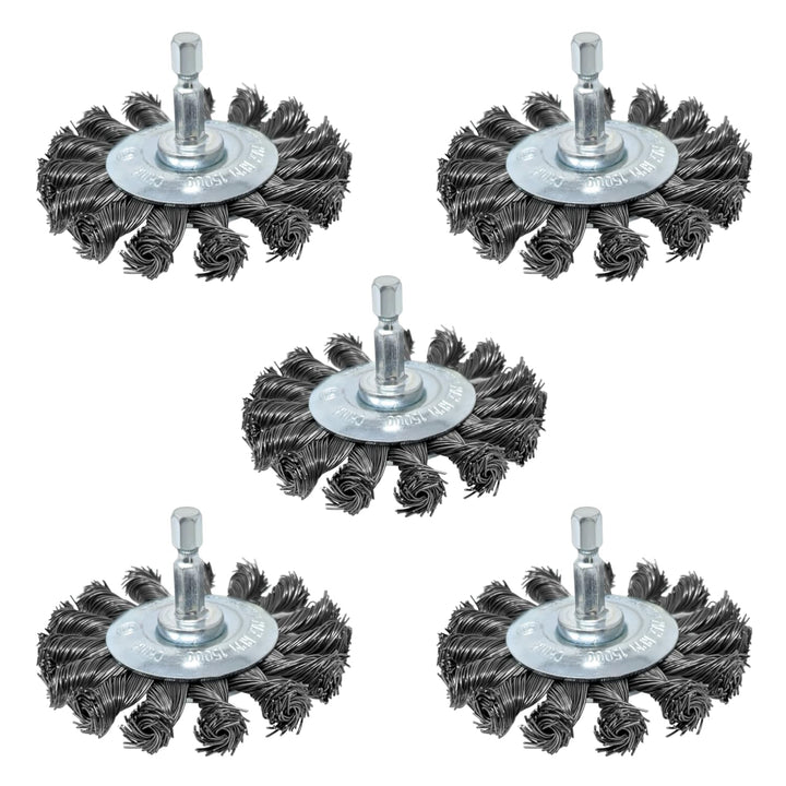 3" Knotted Wire Brush for Drill Set, 1/4" Hex Shank, Pack of 5