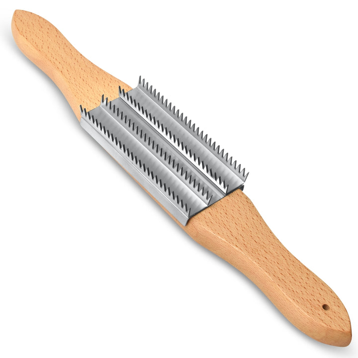Buffing Wheel Rake for Cleaning and Restoring Buffing Wheels - Long Handle with Beech Wood and Stainless Steel Rake, Designed for Two-Handed Operation