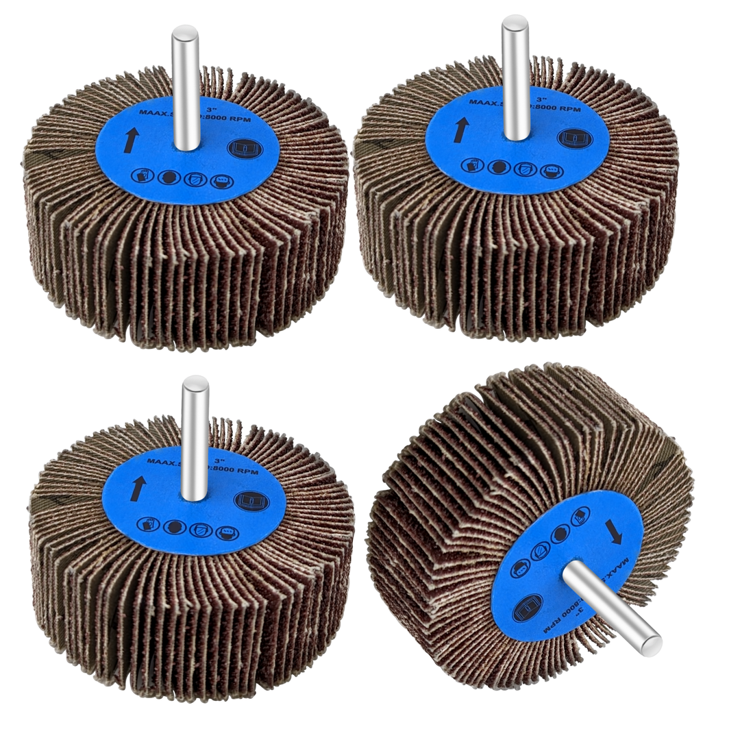 Kit de ruedas de lijado con solapa de 3 piezas para taladro, montadas en vástago de 1/4 de pulgada