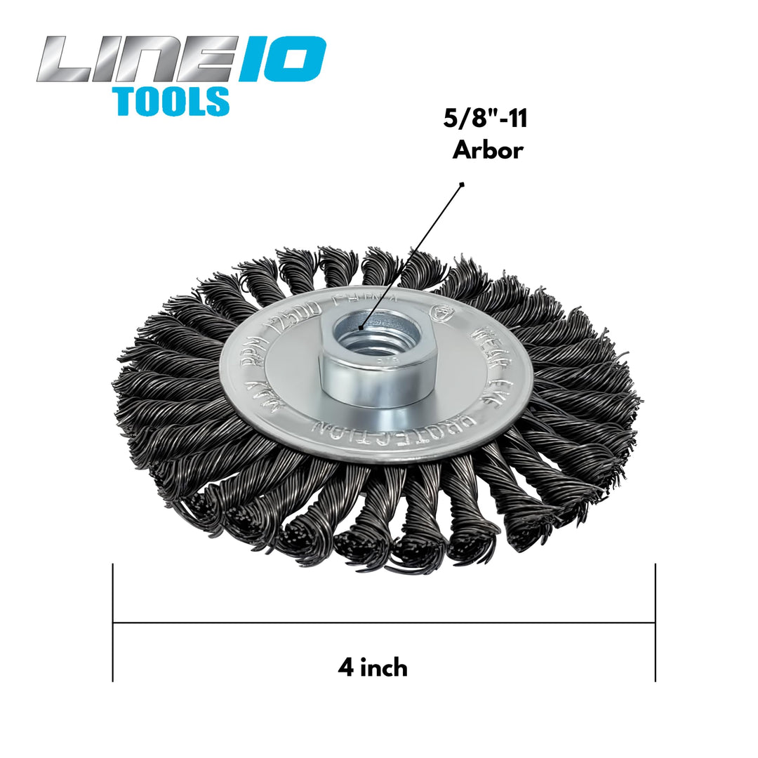 LINE10 Tools Lot de 4 brosses circulaires nouées de 10,2 cm pour meuleuse d'angle, 1/4" d'épaisseur, pour un nettoyage intensif de la rouille