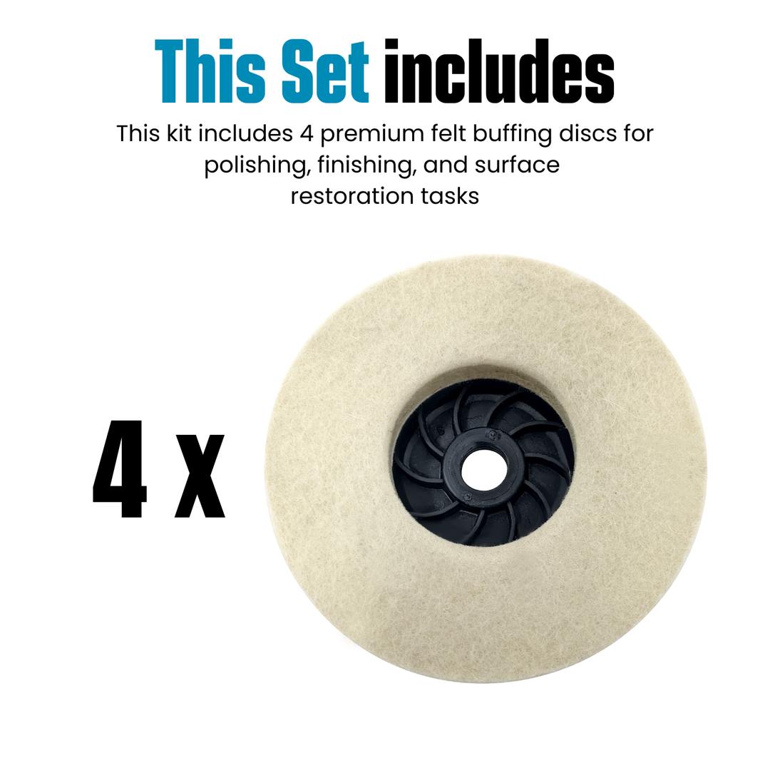 4pk Felt Buffing Disc 4-1/2 inch with 5/8-11 Threaded Arbor for Angle Grinders