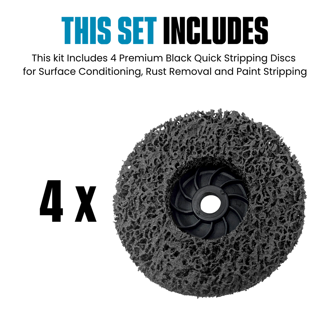 Paquete de 4 discos peladores de carburo de silicona negro de 4-1/2" con ejes roscados de 5/8-11 para amoladoras angulares