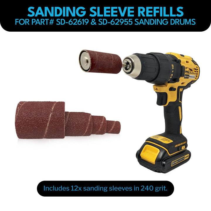 12 Pack Spindle Sanding Sleeves, 2 Inch Long, 60, 80 120 240 Grit