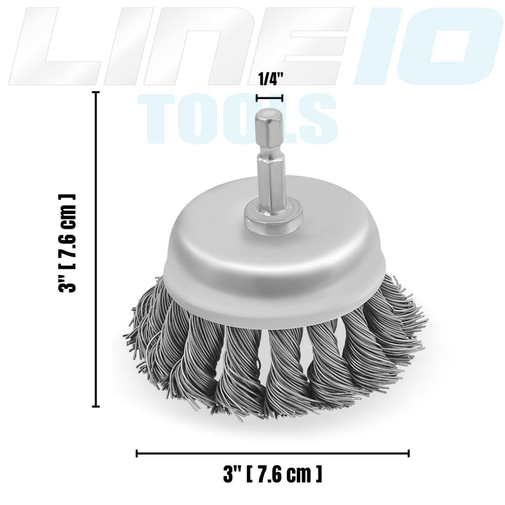 3" Knotted Wire Cup Brush for Drill, 1/4" Hex Shank, Pack of 4