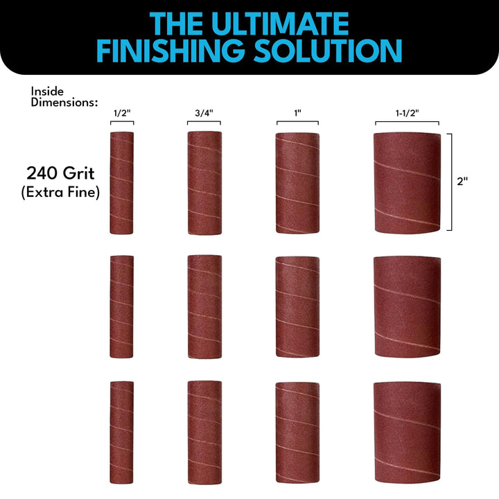 12 Pack Spindle Sanding Sleeves, 2 Inch Long, 60, 80 120 240 Grit
