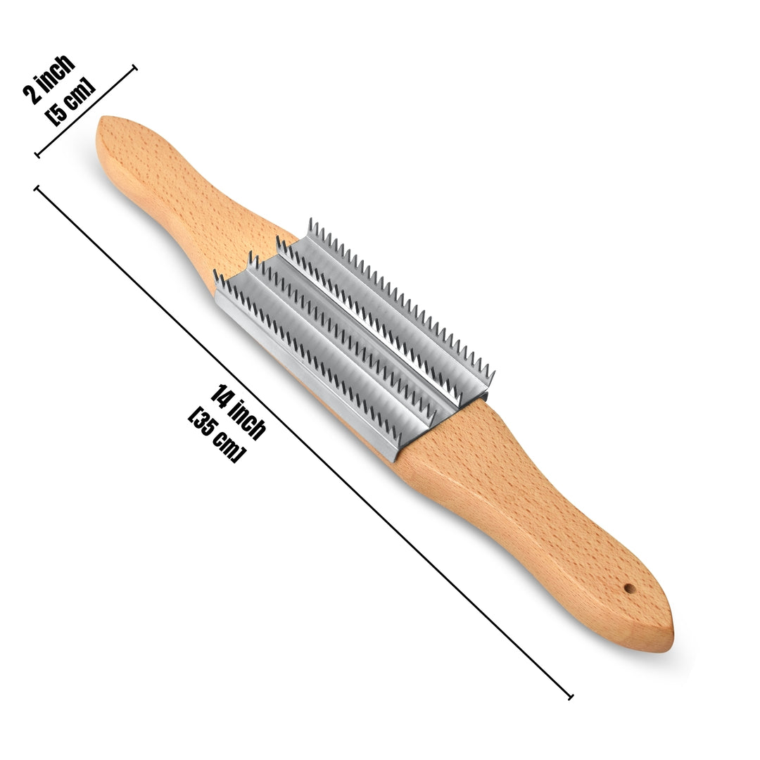 Buffing Wheel Rake for Cleaning and Restoring Buffing Wheels - Long Handle with Beech Wood and Stainless Steel Rake, Designed for Two-Handed Operation