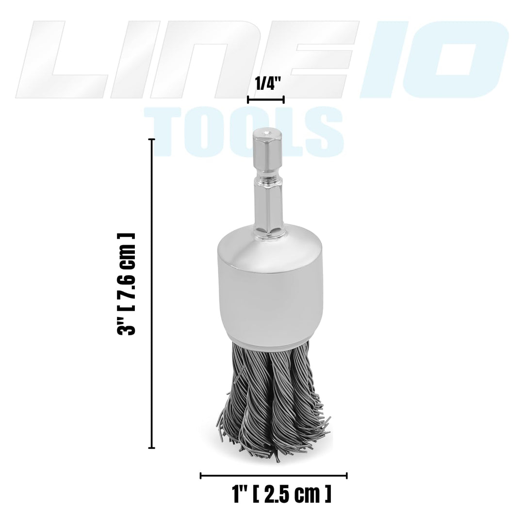 1" Knotted Wire End Brush for Drill 1/4" Hex Shank Attachment Set,  Pack of 10