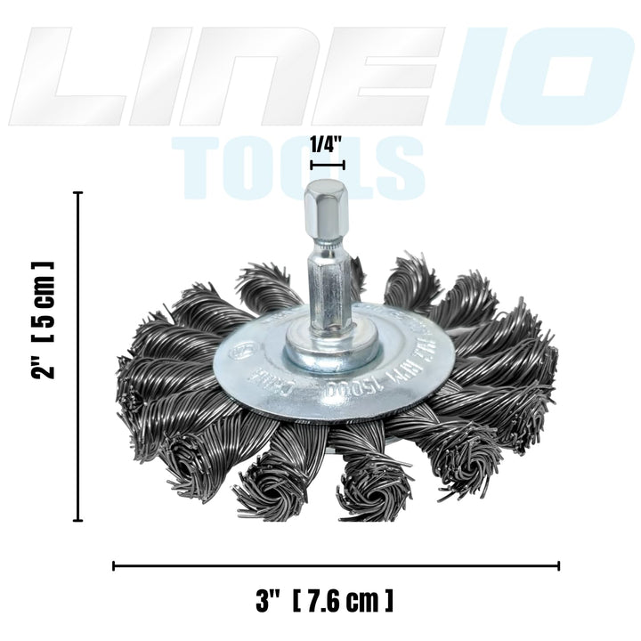 3" Knotted Wire Brush for Drill Set, 1/4" Hex Shank, Pack of 5