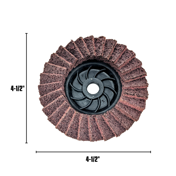 Paquete de 5 discos de láminas abrasivos rojos no tejidos de 4-1/2" con eje roscado de 5/8-11 para amoladora angular