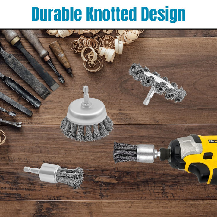 1" Knotted Wire End Brush for Drill 1/4" Hex Shank Attachment Set,  Pack of 10