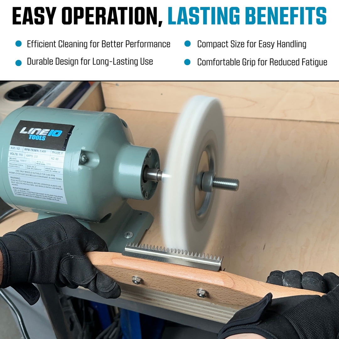 Buffing Wheel Rake for Cleaning and Restoring Buffing Wheels - Long Handle with Beech Wood and Stainless Steel Rake, Designed for Two-Handed Operation