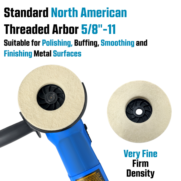 4pk Felt Buffing Disc 4-1/2 inch with 5/8-11 Threaded Arbor for Angle Grinders
