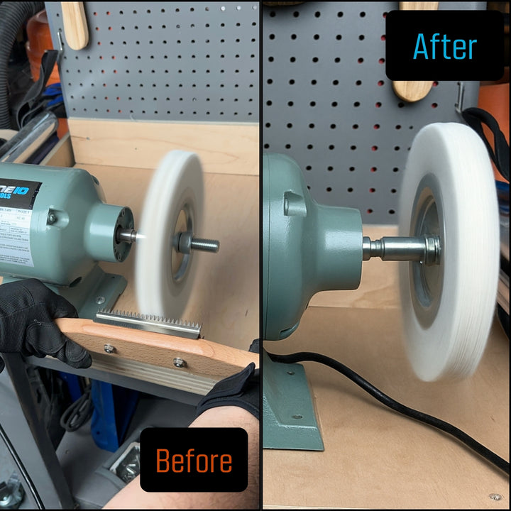 Buffing Wheel Rake for Cleaning and Restoring Buffing Wheels - Long Handle with Beech Wood and Stainless Steel Rake, Designed for Two-Handed Operation