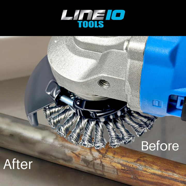 LINE10 Tools Lot de 4 brosses circulaires nouées de 10,2 cm pour meuleuse d'angle, 1/4" d'épaisseur, pour un nettoyage intensif de la rouille