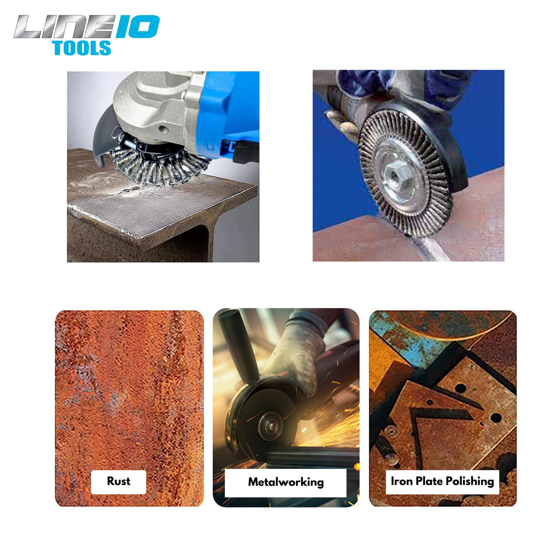 LINE10 Tools Lot de 4 brosses circulaires nouées de 10,2 cm pour meuleuse d'angle, 1/4" d'épaisseur, pour un nettoyage intensif de la rouille