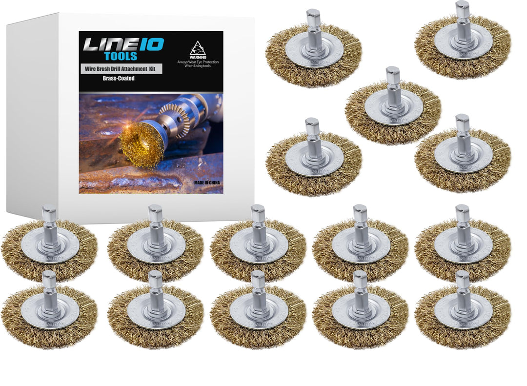 15pk Small Wire Wheel Brush Set for Drill and Impact Driver 2-Inch Round Mini Brass Coated Steel Wire Brushes for Rust Removal Paint Stripping Deburring Metal, 1/4" Hex Shank Attachment