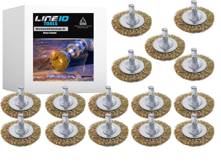 15pk Small Wire Wheel Brush Set for Drill and Impact Driver 2-Inch Round Mini Brass Coated Steel Wire Brushes for Rust Removal Paint Stripping Deburring Metal, 1/4" Hex Shank Attachment