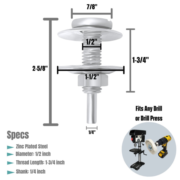 Mandrin adaptateur d'arbre de roue de polissage, arbre étendu pour roues jusqu'à 1-1/4" d'épaisseur