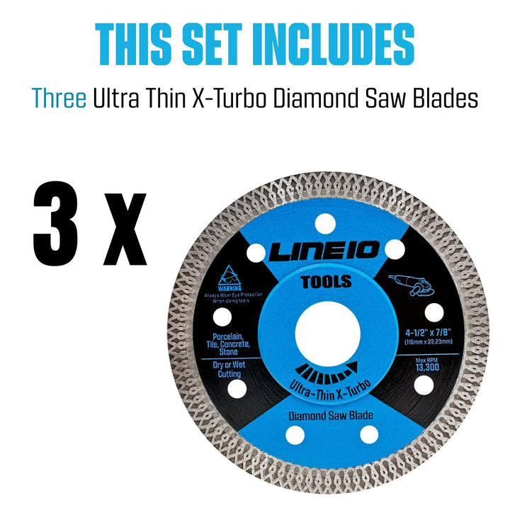 4-1/2" Ultra-Thin Diamond  Saw Blade for Angle Grinder, Works on Porcelain, Pack of 3