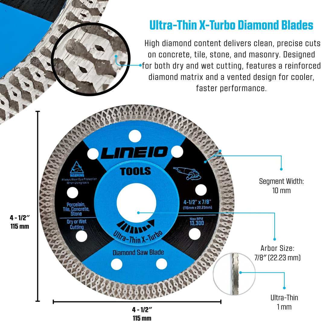4-1/2" Ultra-Thin Diamond  Saw Blade for Angle Grinder, Works on Porcelain, Pack of 5