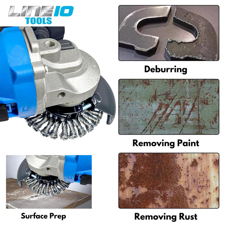 4pk 4" Knotted Wire Wheel for Angle Grinder, 5/8-11 Arbor, 1/2" Knots