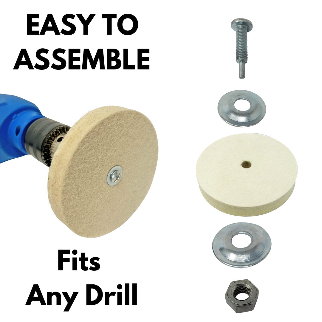 6-inch Hard Felt Buffing Polishing Wheel, Pack of 2, with 1/2-Inch Arbor Drill Adapter, Works with Bench Grinder Polisher Extra Thick Firm Condensed Wool for Metal, Glass, Knife