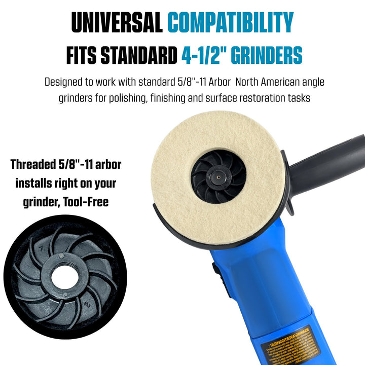 Paquete de 4 ruedas pulidoras de fieltro de 4-1/2 pulgadas con eje roscado de 5/8-11 para amoladora angular