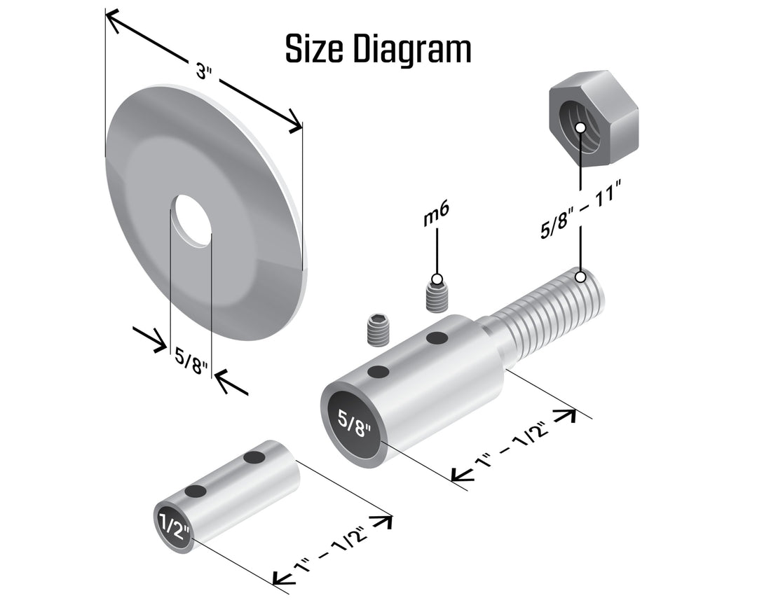 Machine Adapter Grinder Extension - 5/8" Thread, Fits 1/2" or 5/8" Arbor, Converts Bench Grinder into Buffing Machine for 8-Inch Airway Buffing Wheels