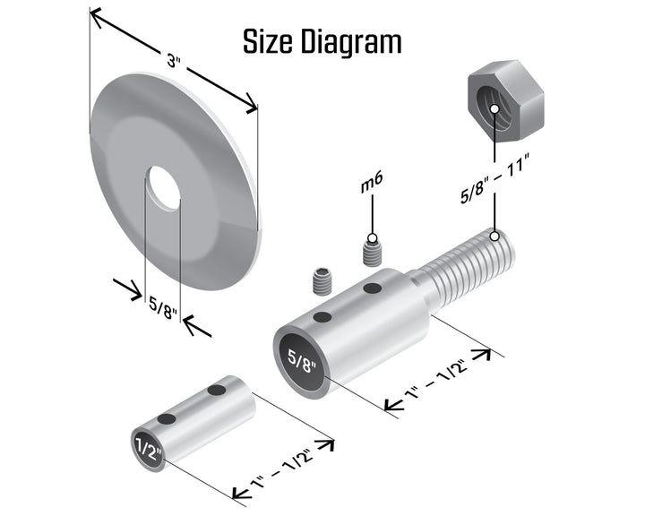 Machine Adapter Grinder Extension - 5/8" Thread, Fits 1/2" or 5/8" Arbor, Converts Bench Grinder into Buffing Machine for 8-Inch Airway Buffing Wheels