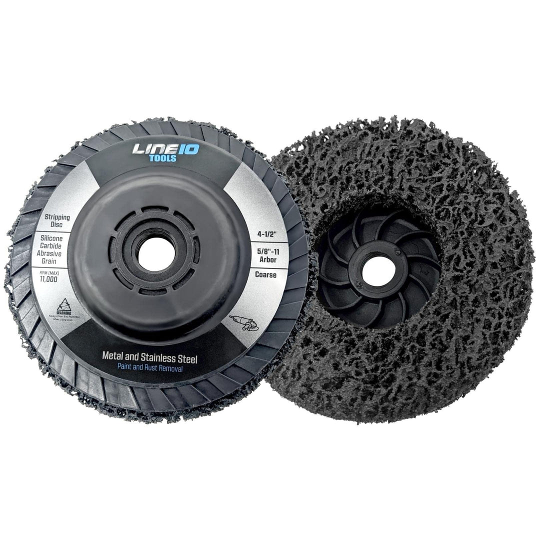 Paquete de 4 discos peladores de carburo de silicona negro de 4-1/2" con ejes roscados de 5/8-11 para amoladoras angulares