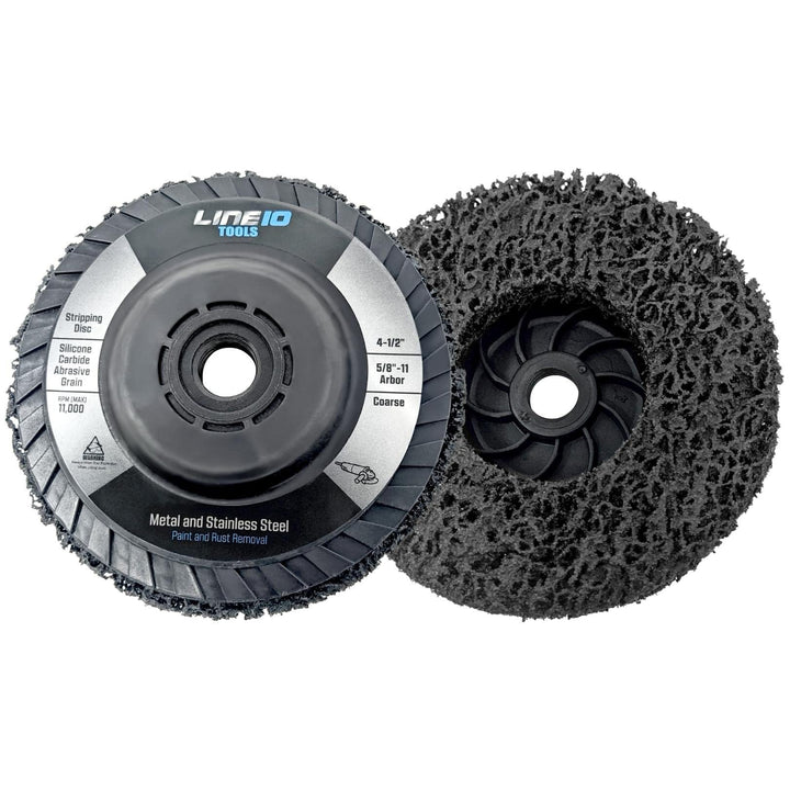 Paquete de 4 discos peladores de carburo de silicona negro de 4-1/2" con ejes roscados de 5/8-11 para amoladoras angulares