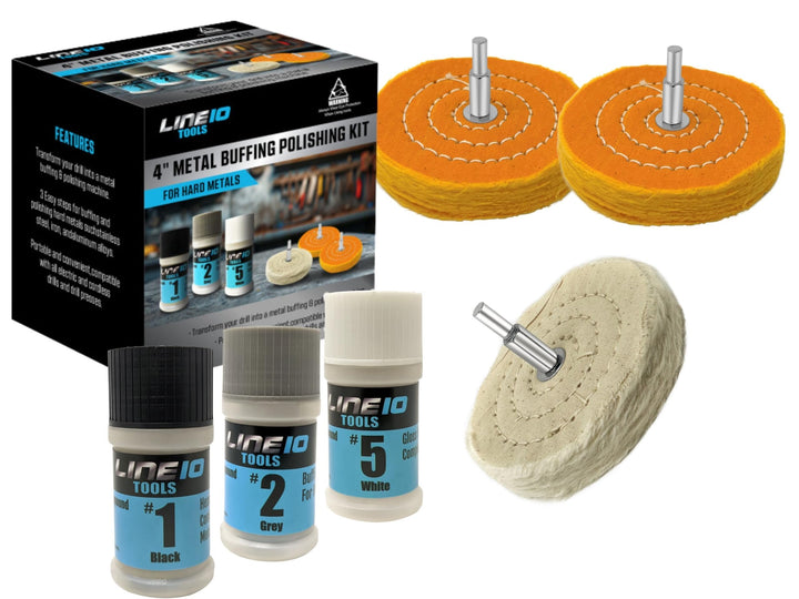 Metal Buffing Polishing Kit for Drill 4" Buffing Wheels, 3-Step Polishing Compound for Aluminum, Chrome, Stainless Steel, Perfect for Auto Wheel, Rim, Trim, Jewelry, Golf Club Restoration