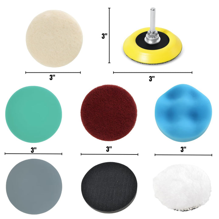 3" Polishing Kit for Drill Wet Sanding Car Headlight Restoration Kit with Sandpaper Discs, Foam & Wool Buffing Pads