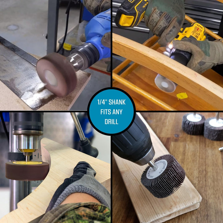 Kit de 16 roues abrasives à lamelles pour perceuse et meuleuse pour bois et métal