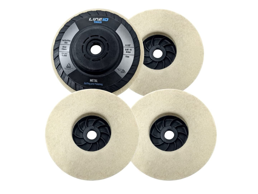 LINE10 Tools 4pk Felt Polishing Discs for 4-1/2"Angle Grinders, Buffing Metal, Threaded Arbor