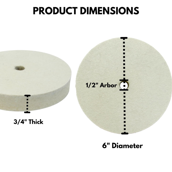 6-inch Hard Felt Buffing Polishing Wheel, Pack of 2, with 1/2-Inch Arbor Drill Adapter, Works with Bench Grinder Polisher Extra Thick Firm Condensed Wool for Metal, Glass, Knife