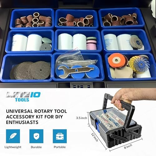 LINE10 Tools 500pc Rotary Tool Accessories Kit with Cantilever Storage Organizer Case Box Set, Compatible with Dremel, Versatile Rotary Tool Attachments and Bits for DIY Projects