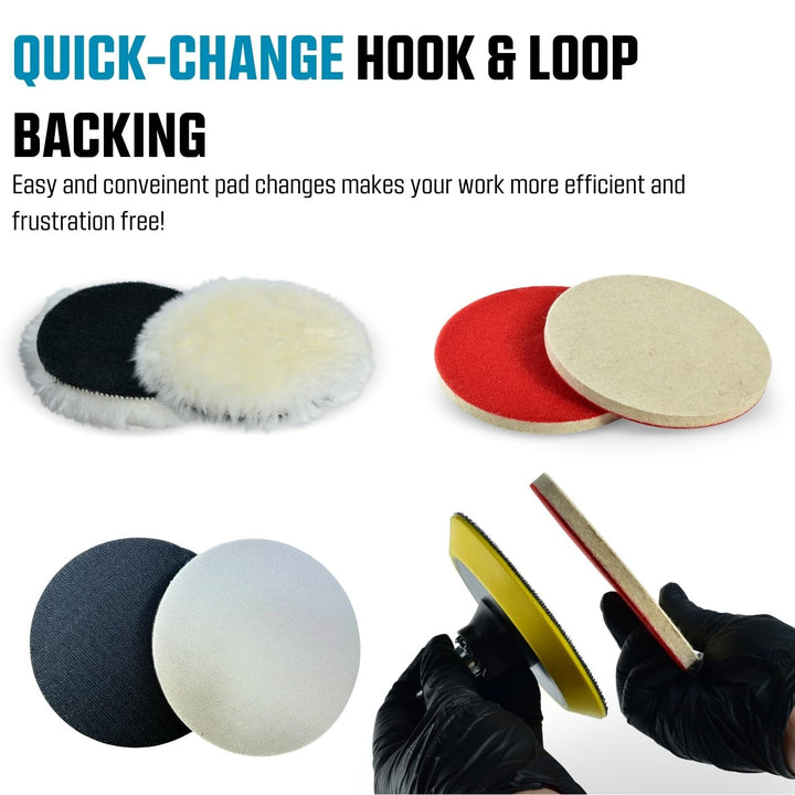 5"  Glass Epoxy Resin Plastics Sanding Polishing Kit for Drill or Orbital Sander Polisher or Angle Grinder with Hook and Loop Backing Plate Wool Felt Buffing Pads Green Film Wet Dry Sandpaper