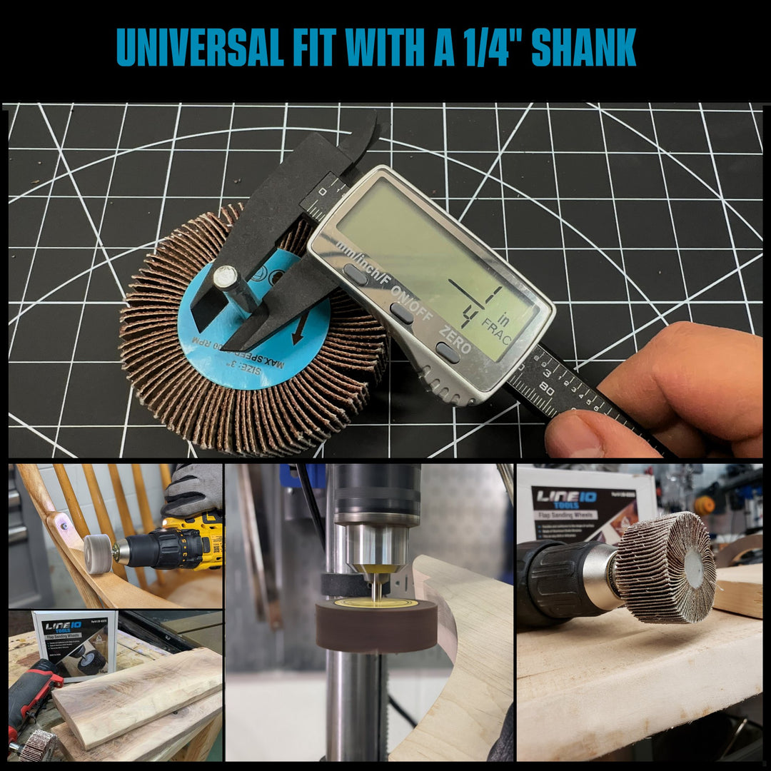 Kit de 12 roues abrasives à lamelles pour perceuse, montées sur tige de 1/4 de pouce