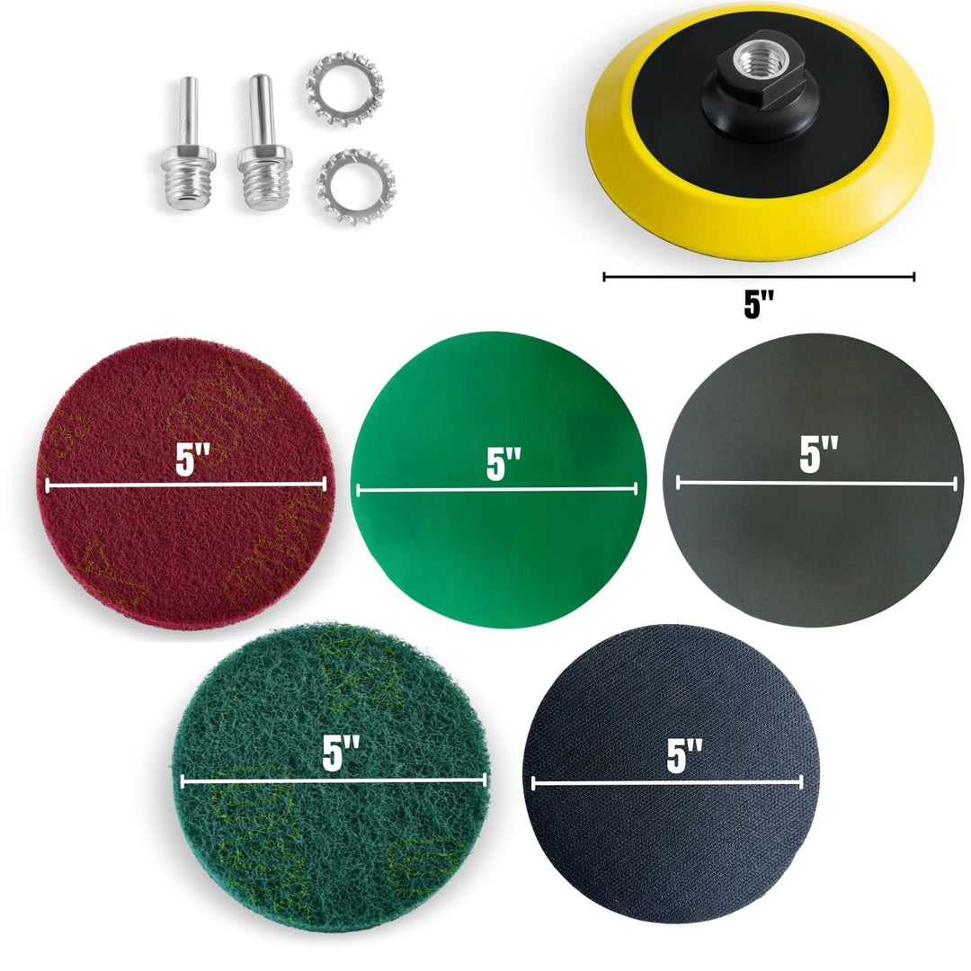 5-Inch Wet Sanding Disc Kit Assortment Pack for Drill or Angle Grinder, Film Backing Fine Wet Dry Sandpaper, 80 to 5000 Grit, Non-Woven Pads, Foam Pad 1/4" Shank Drill Grinder Adapter