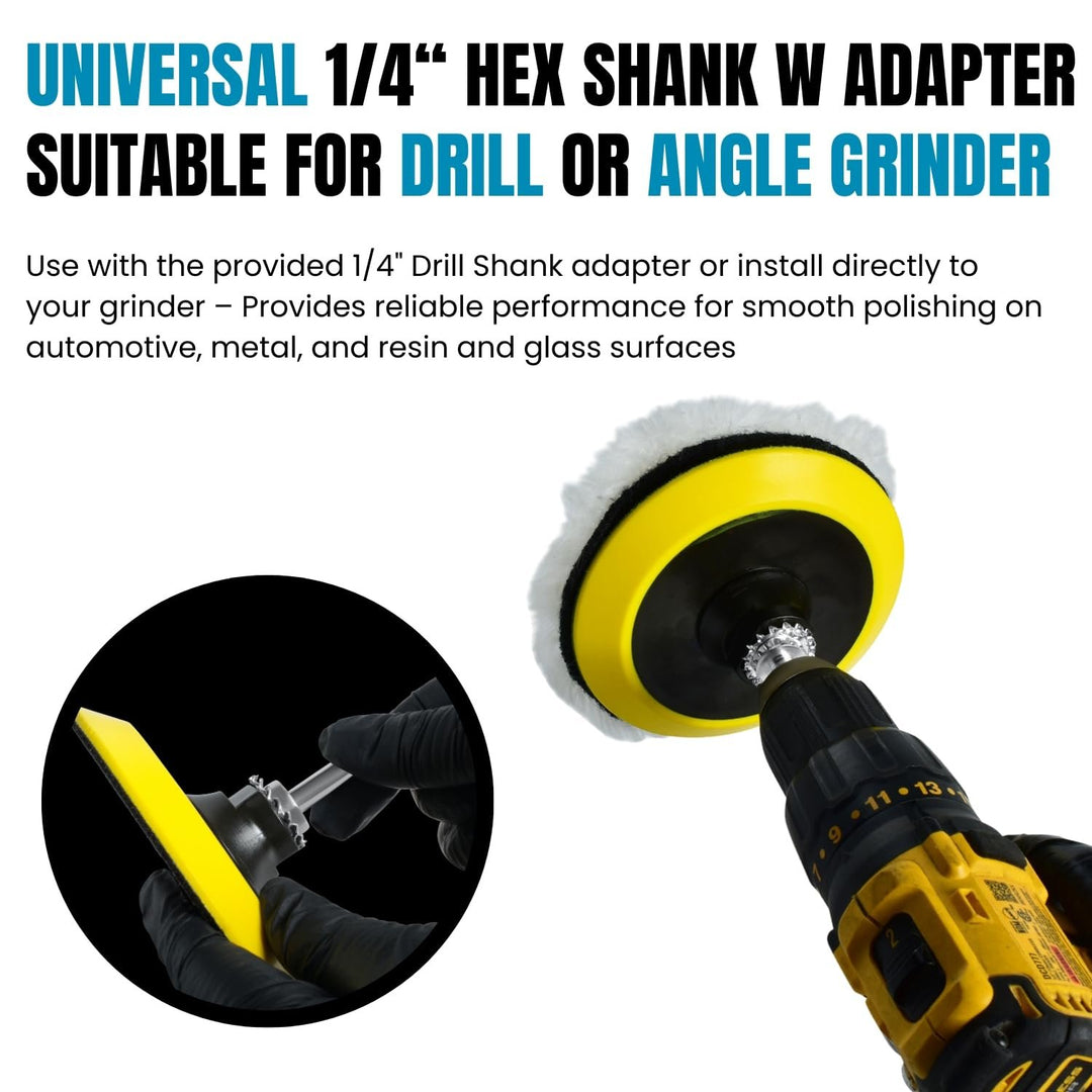 5"  Glass Epoxy Resin Plastics Sanding Polishing Kit for Drill or Orbital Sander Polisher or Angle Grinder with Hook and Loop Backing Plate Wool Felt Buffing Pads Green Film Wet Dry Sandpaper