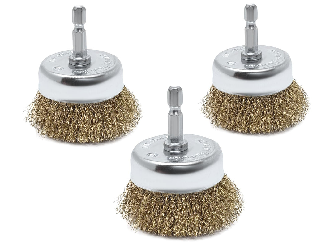 3pk 3" Wire Cup Brush for Drill, 3-inch Diameter, Brass-Coated