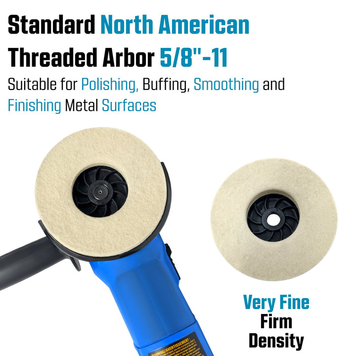 Paquete de 4 ruedas pulidoras de fieltro de 4-1/2 pulgadas con eje roscado de 5/8-11 para amoladora angular