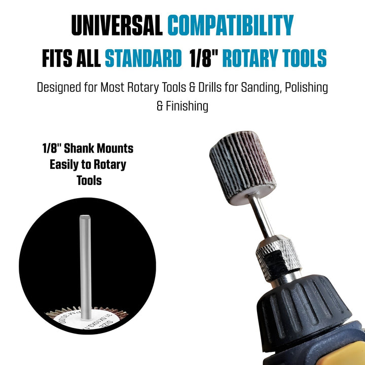 Kit d'accessoires de roue de ponçage à lamelles pour outil rotatif | Tige de 1/8", paquet de 20